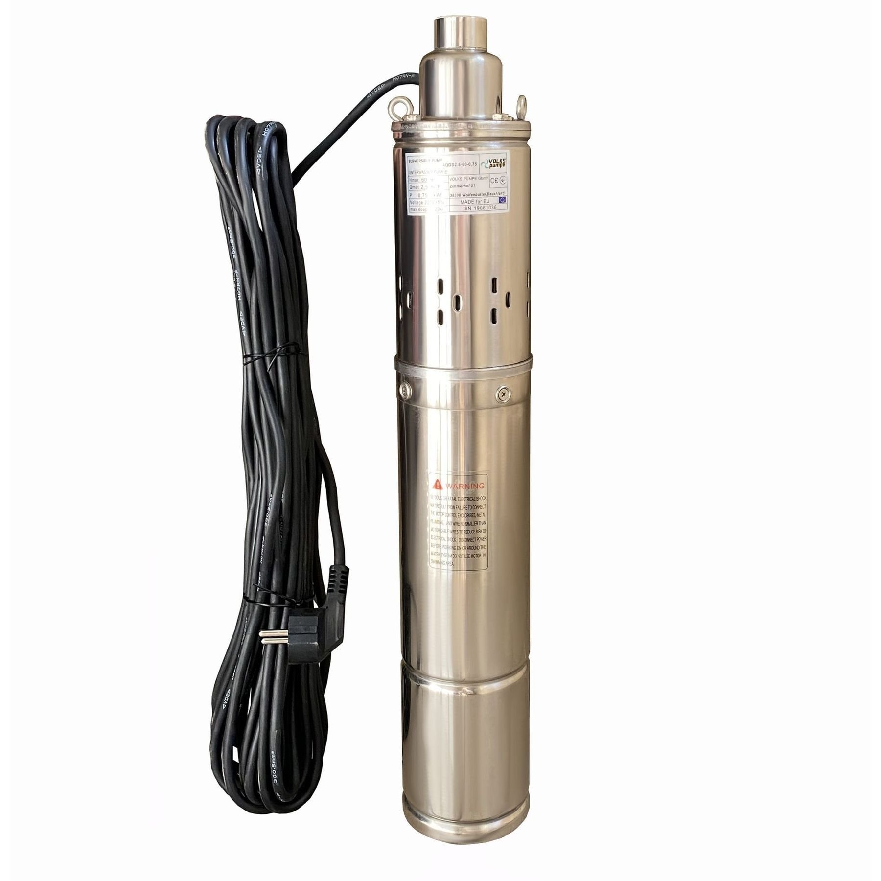 Насос свердловинний шнековий VOLKS pumpe 4QGD 2,5-60-0,75кВт 4 дюйми +кабель 15м - Image 1