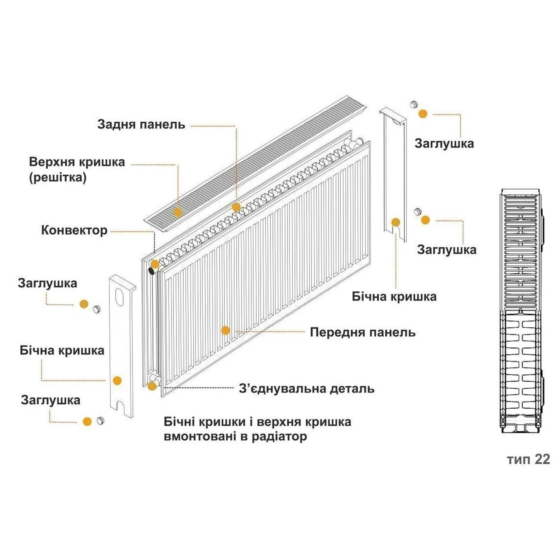 Радіатор сталевий 22/500x800 бок KALDE - Image 3