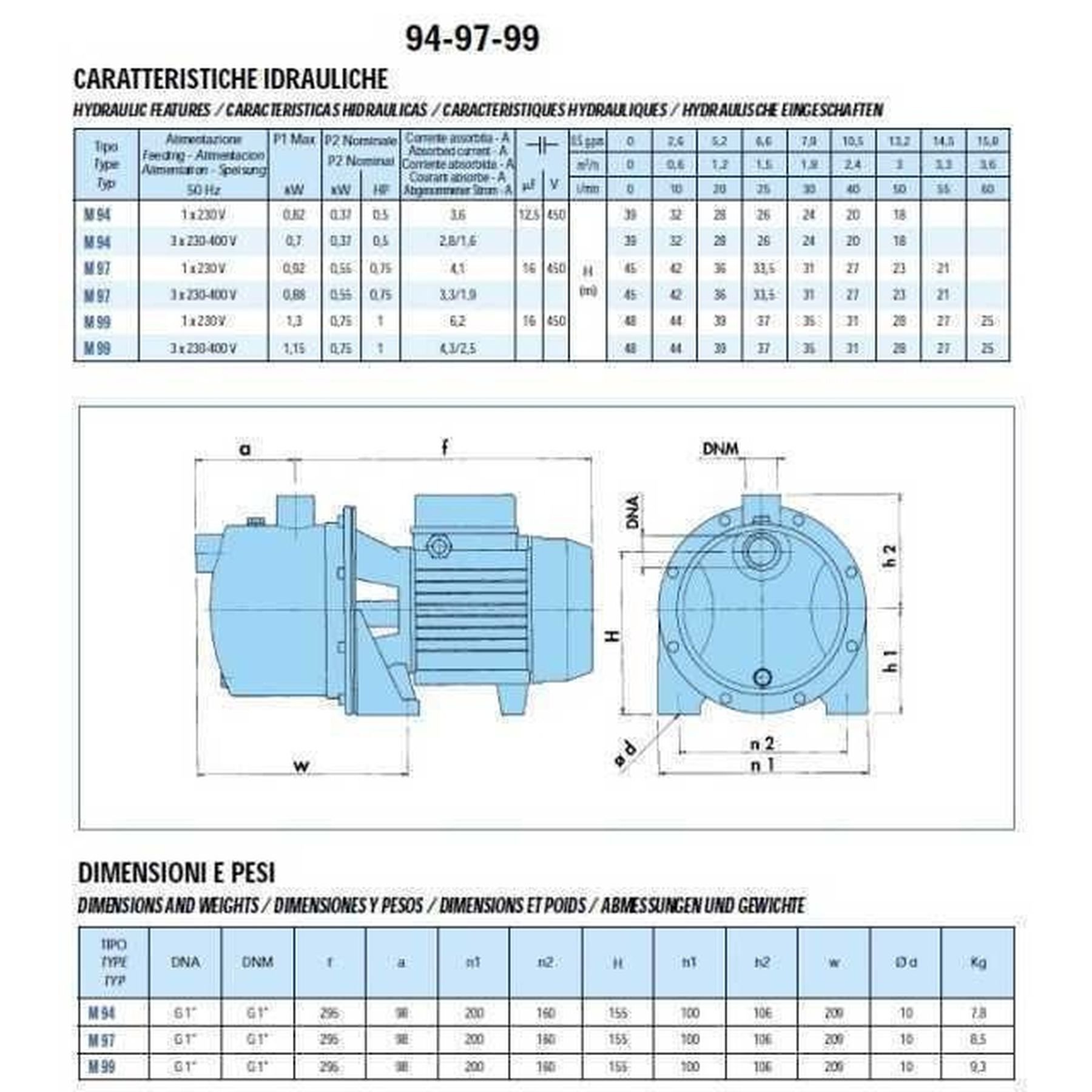 Насос відцентровий M-97-N PL нерж. 0,55 кВт SAER (3,3 м3/год, 45 м) - Image 2