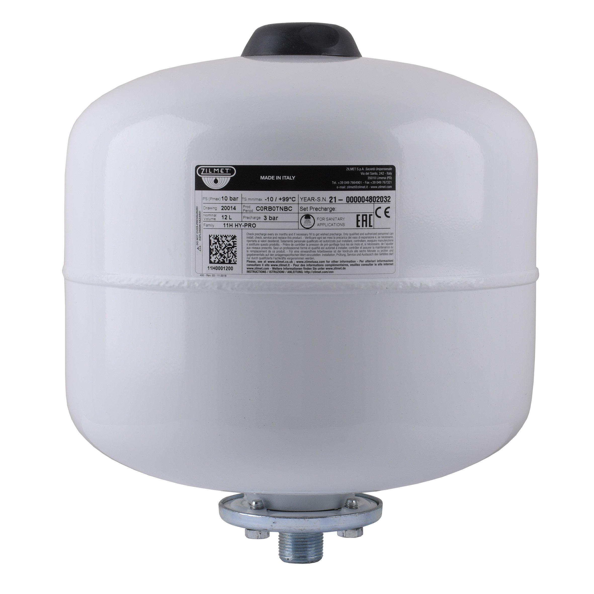 Гідроакумулятор зі змінною мембраною 12л Zilmet HY-PRO 10bar, білий ( 11H0001200 ) - Image 1