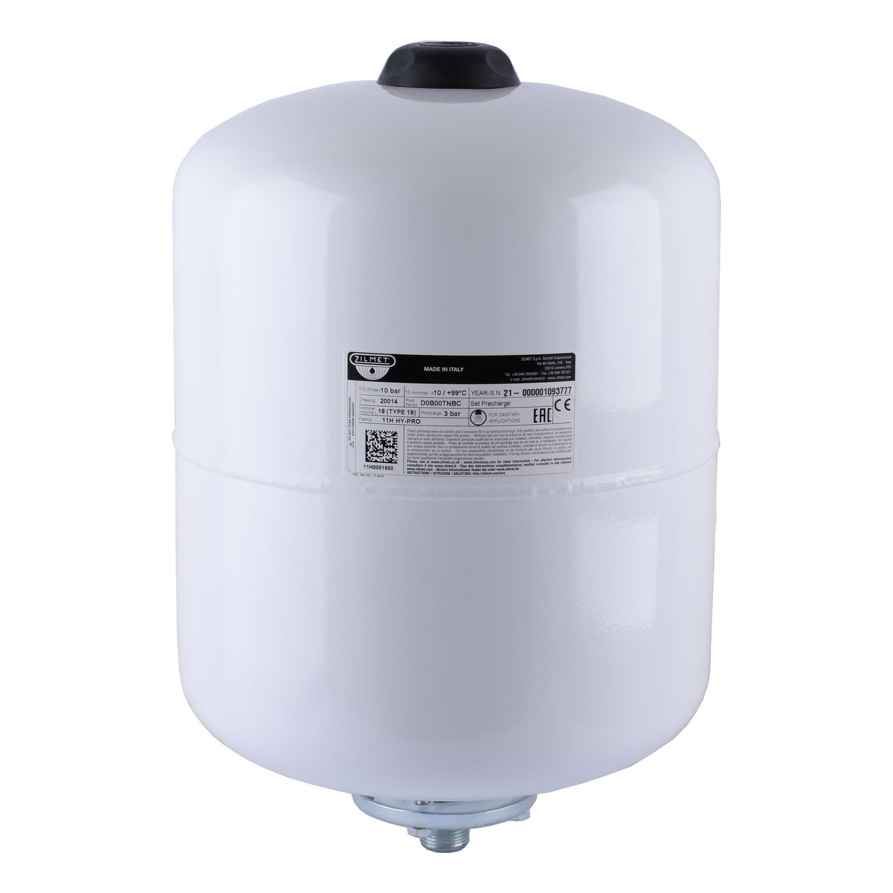 Гідроакумулятор зі змінною мембраною 19л Zilmet HY-PRO 10bar, білий ( 11H0001900 ) - Image 1