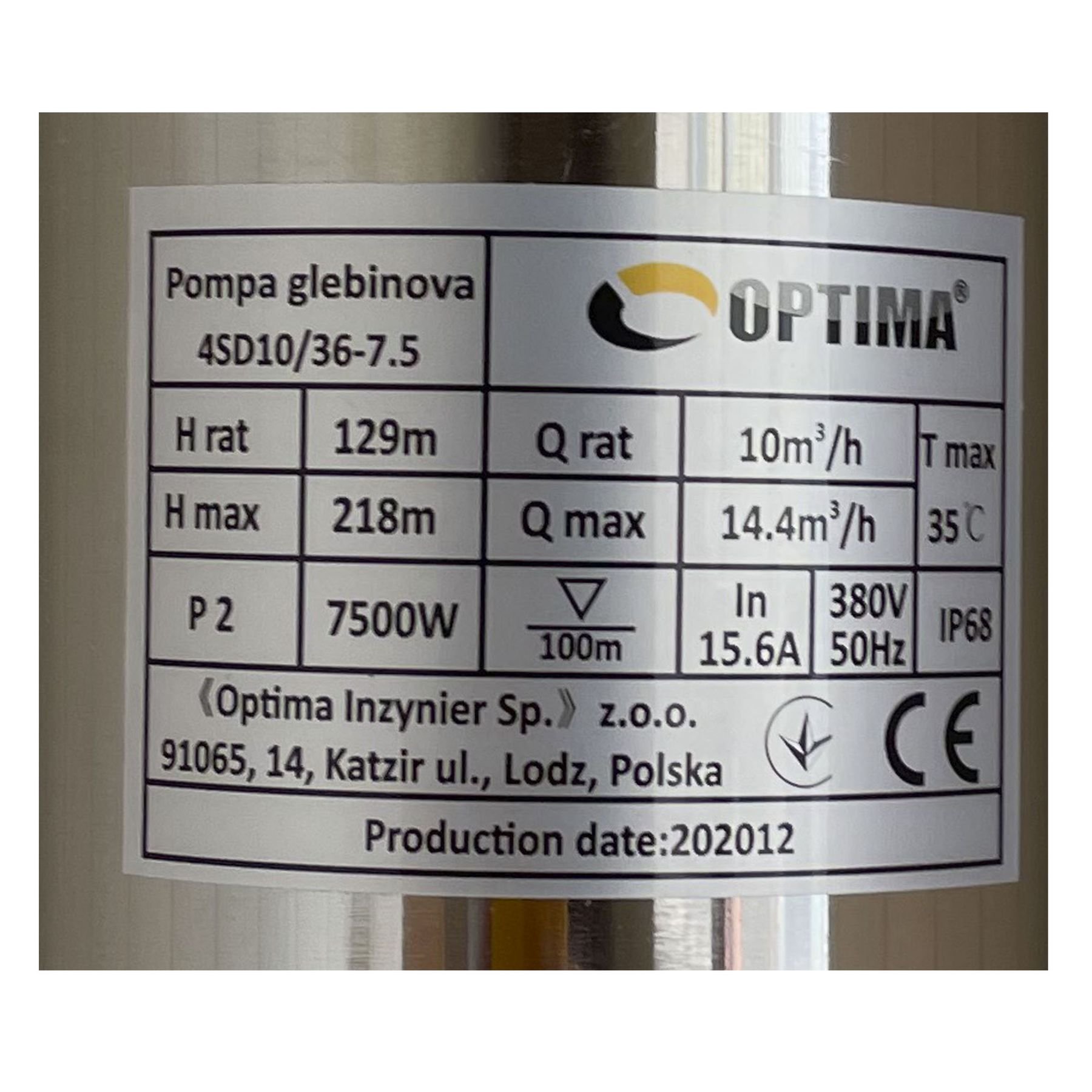 Насос свердловинний з підв. стійк. до піску OPTIMA 4SD10/36 7.5 кВт 218м 3-фазний ( 2 частини ) - Image 3