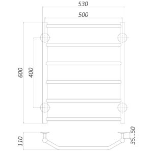 Рушникосушарка UNIO LT W 600-500-6 Драбинка Трапеція вода - Image 4