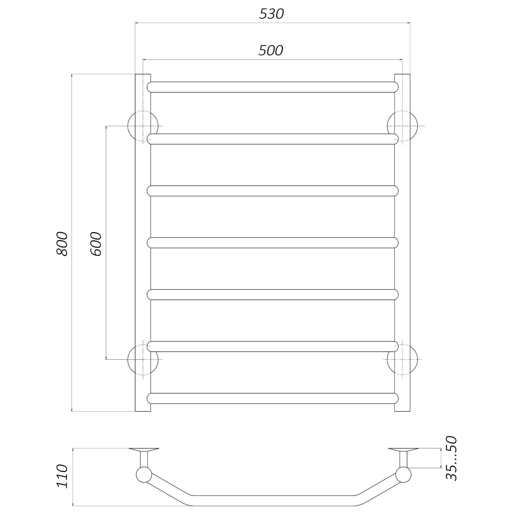 Рушникосушарка UNIO LT W 800-500-7 Драбинка Трапеція вода - Image 4
