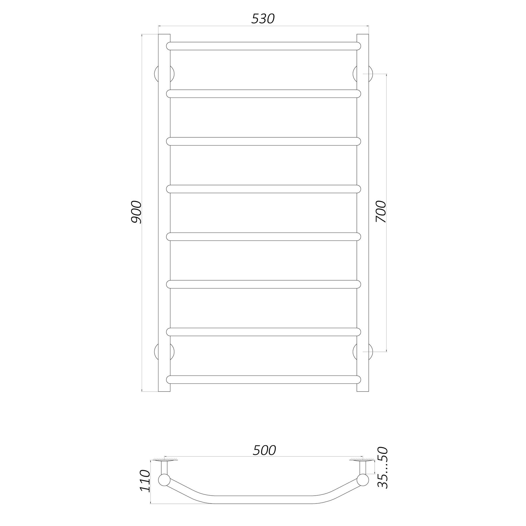 Рушникосушарка UNIO LT W 900-500-8 Драбинка Трапеція вода - Image 4