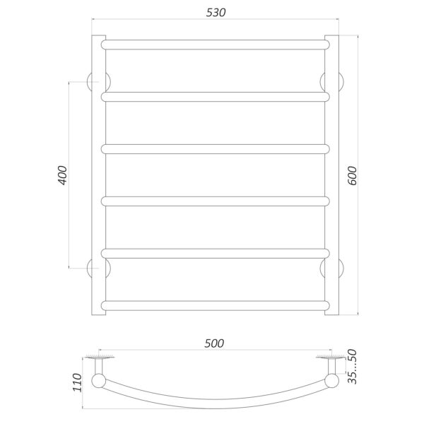 Рушникосушарка UNIO LD W 600-500-6 Драбинка Дуга вода