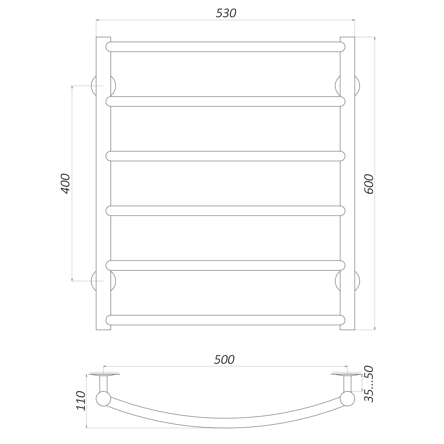 Рушникосушарка UNIO LD W 600-500-6 Драбинка Дуга вода - Image 4