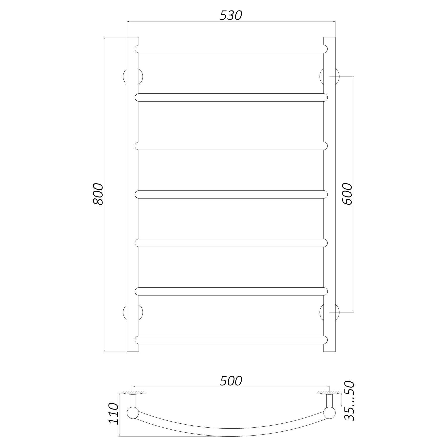 Рушникосушарка UNIO LD W 800-500-7 Драбинка Дуга вода - Image 4