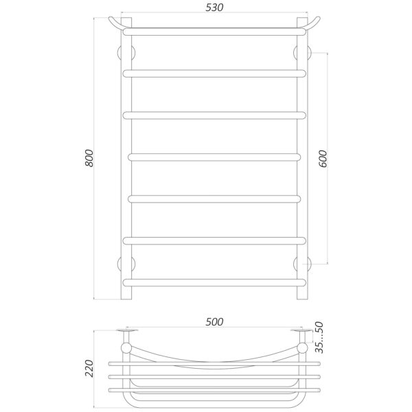 Рушникосушарка UNIO Zp W 800-500-7 Зета з полицею вода