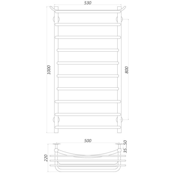 Рушникосушарка UNIO Zp W 1000-500-10 Зета з полицею вода