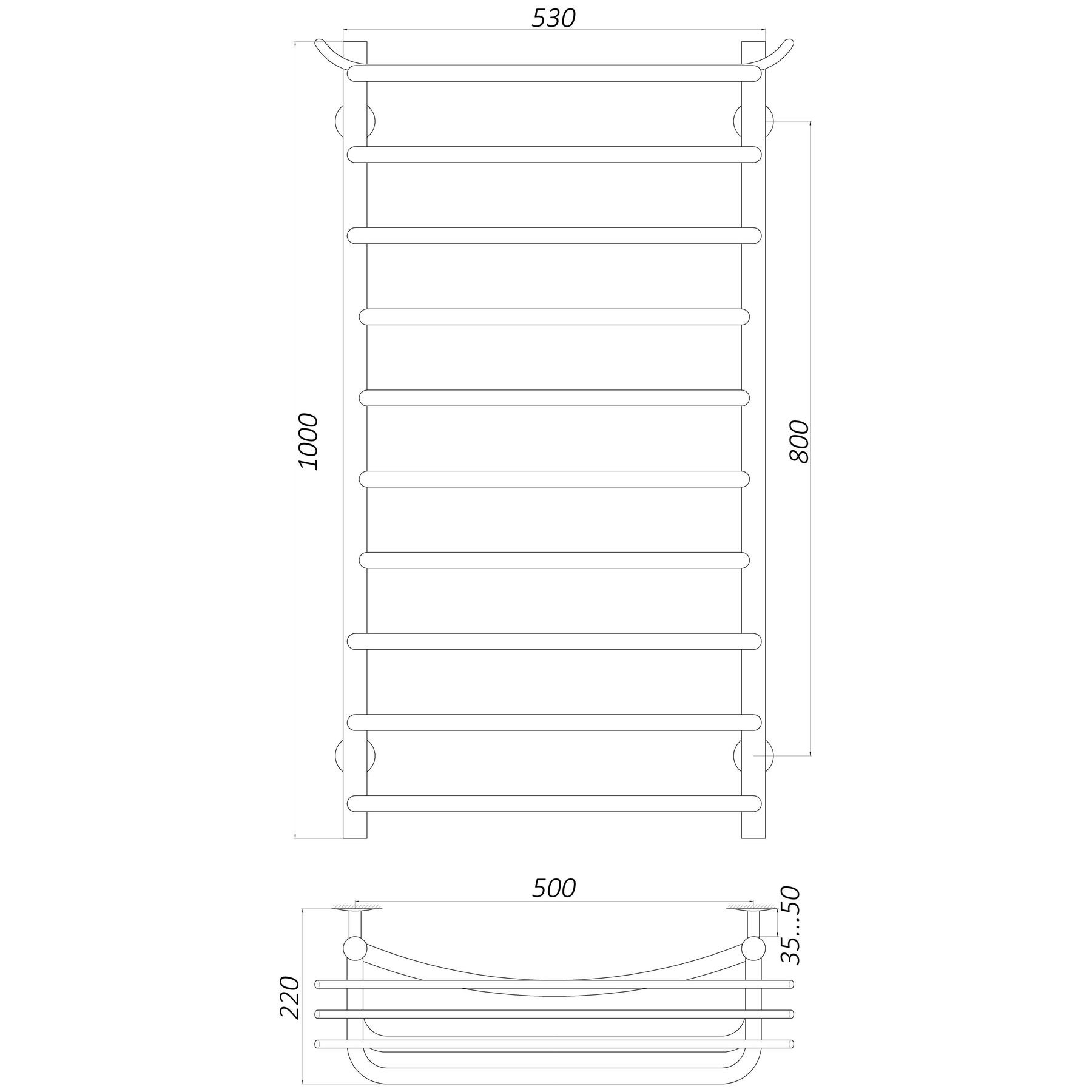 Рушникосушарка UNIO Zp W 1000-500-10 Зета з полицею вода - Image 5