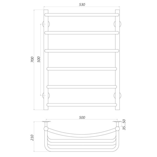 Рушникосушарка UNIO LКD W 700-500-6 Драбинка Каскад Дуга вода