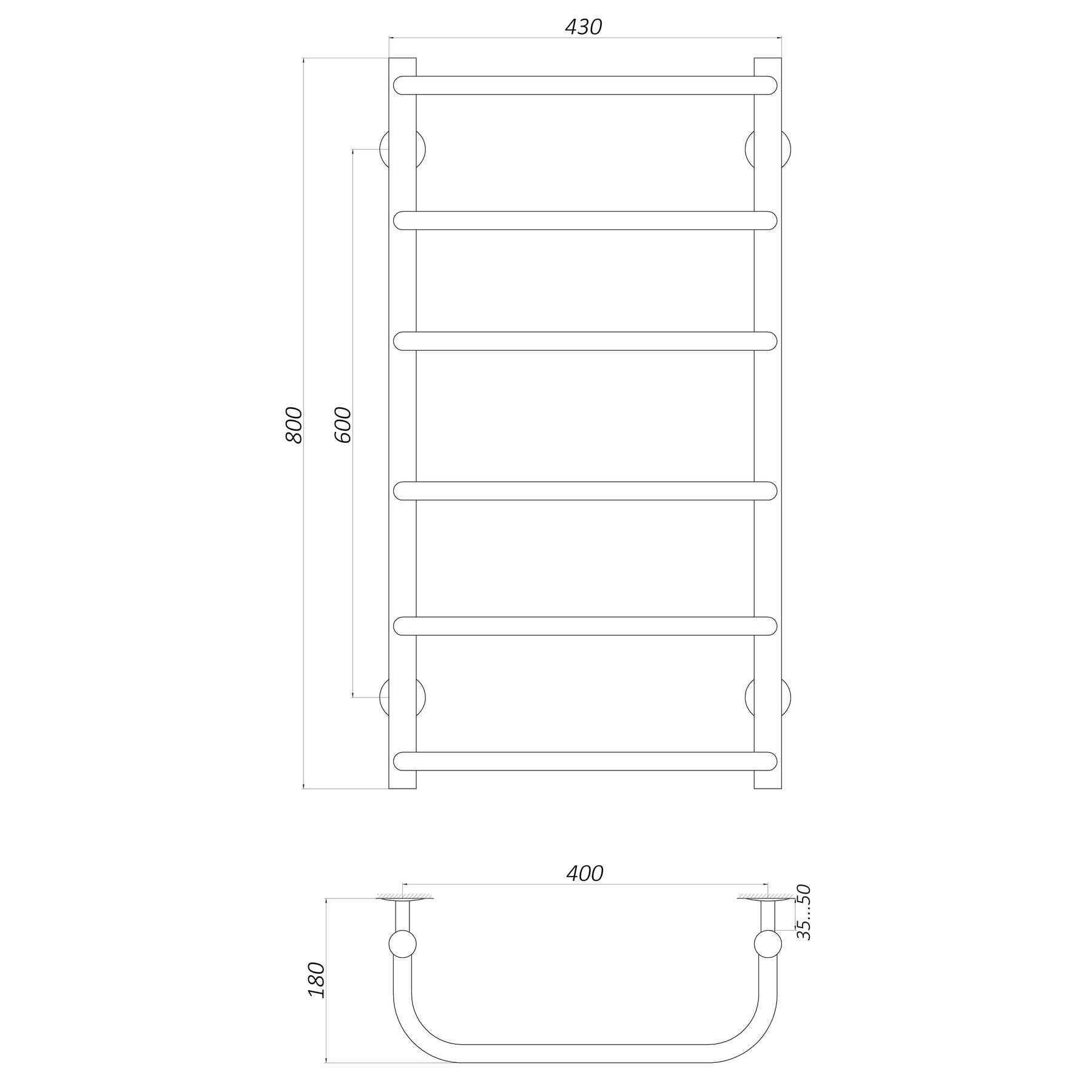 Рушникосушарка UNIO LS W 800-400-6 Драбинка Скоба вода - Image 4