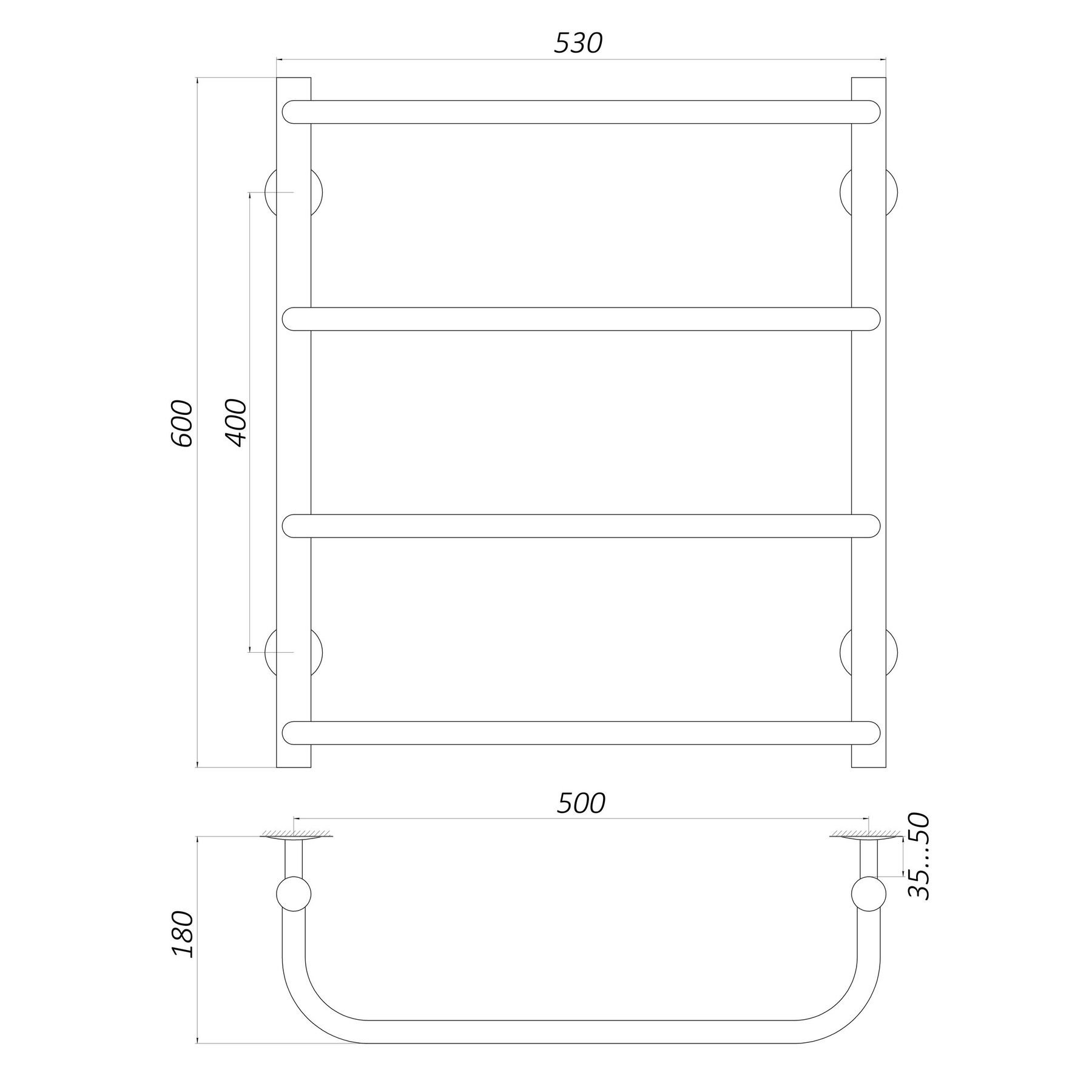 Рушникосушарка UNIO LS W 600-500-4 Драбинка Скоба вода - Image 4