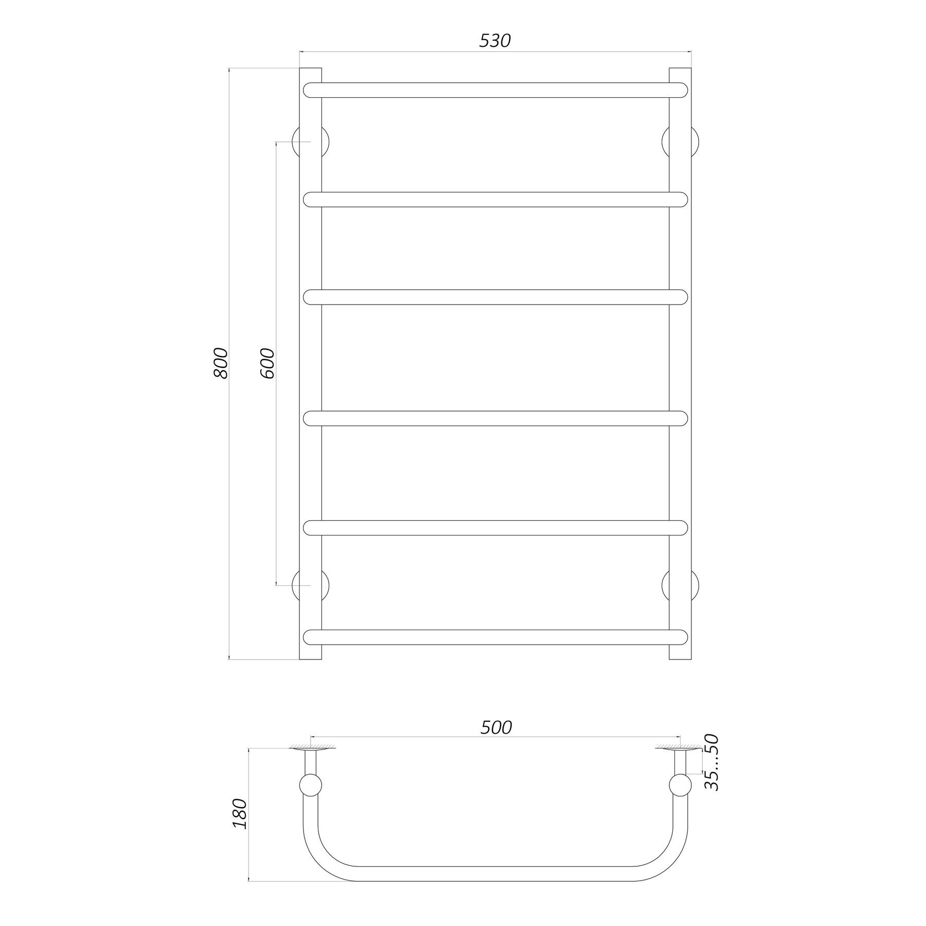 Рушникосушарка UNIO LS W 800-500-6 Драбинка Скоба вода - Image 4
