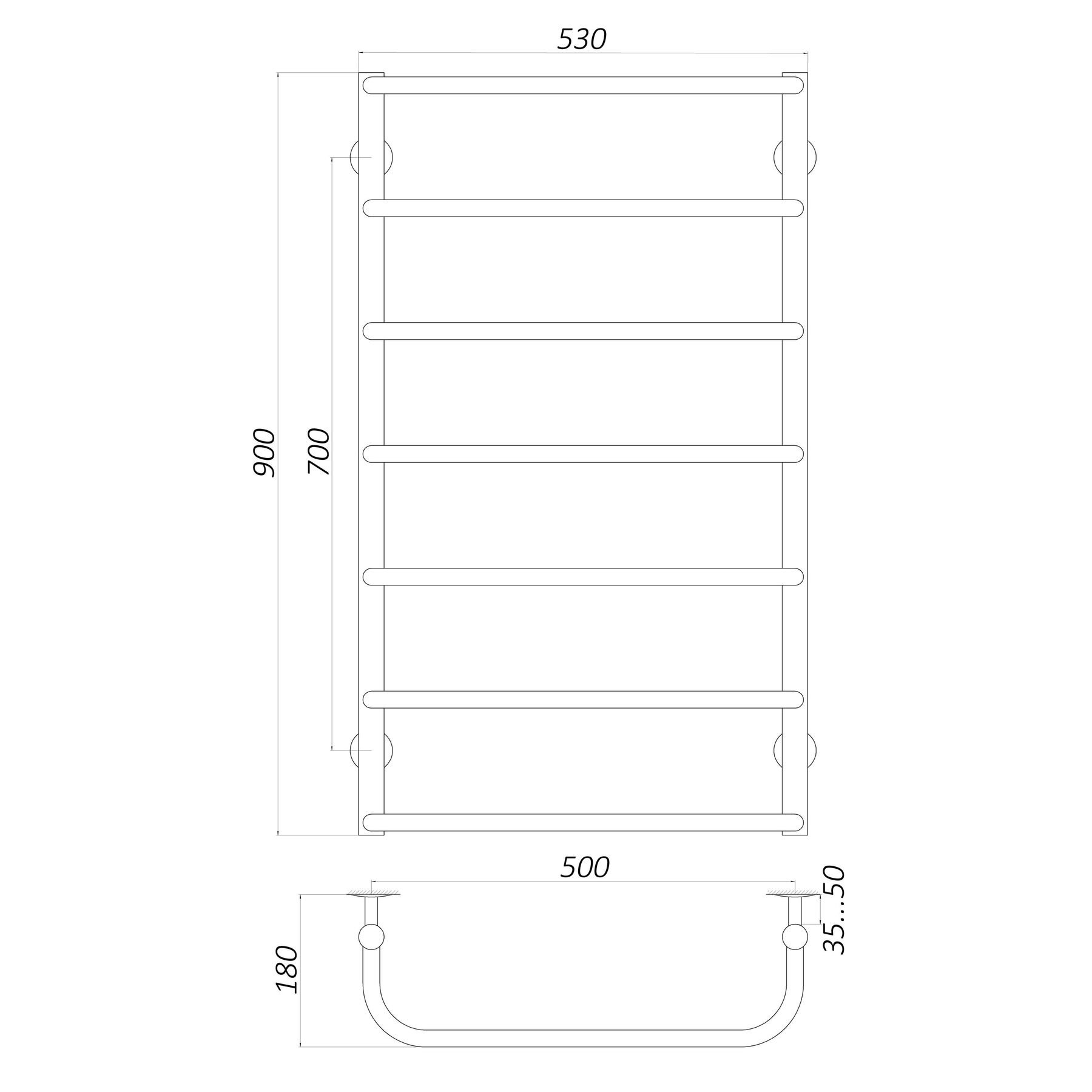 Рушникосушарка UNIO LS W 900-500-7 Драбинка Скоба вода - Image 4