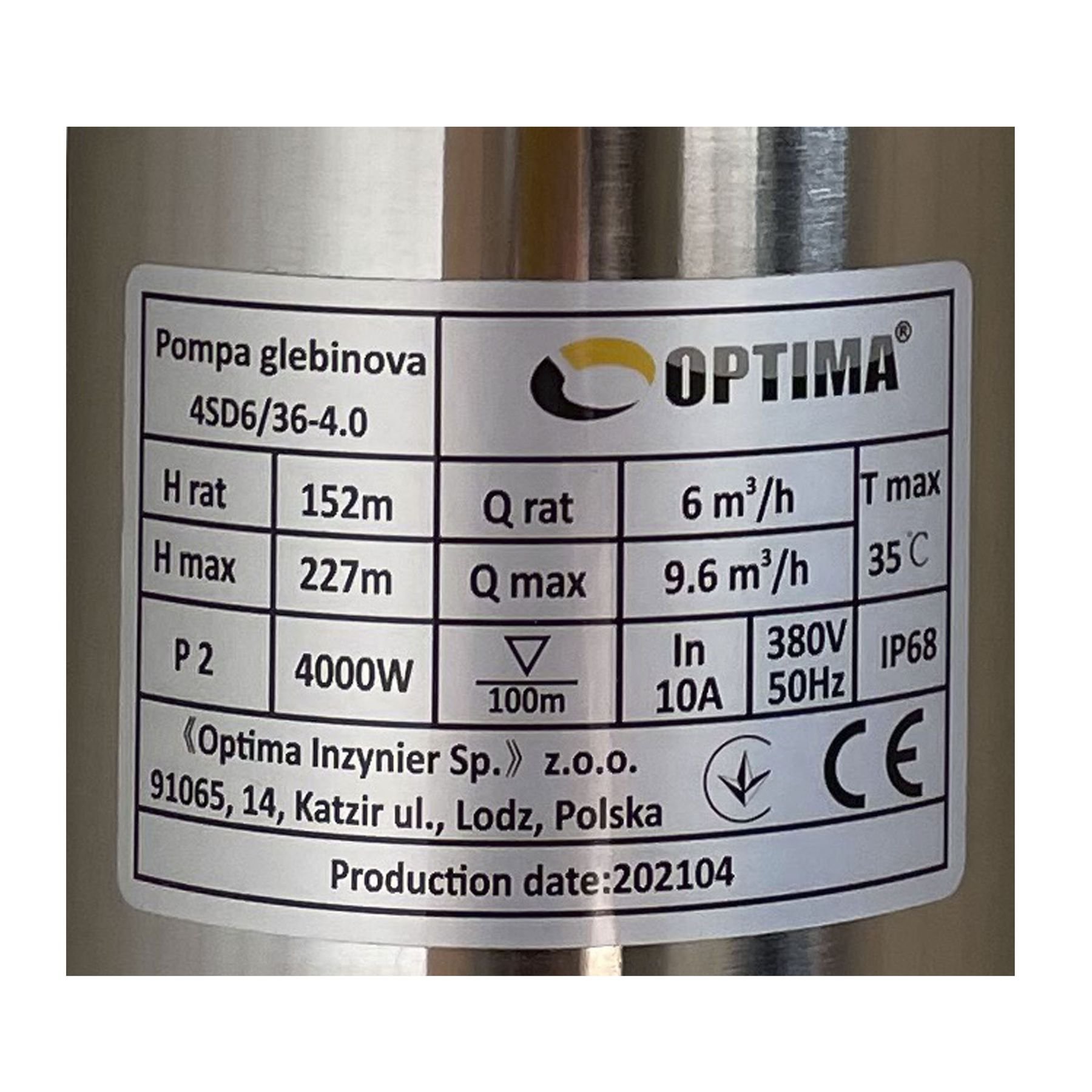Насос свердловинний з підв, стійк, до піску OPTIMA 4SD6/36 4,0 кВт 227м 3-фазний ( 2 частини ) - Image 3