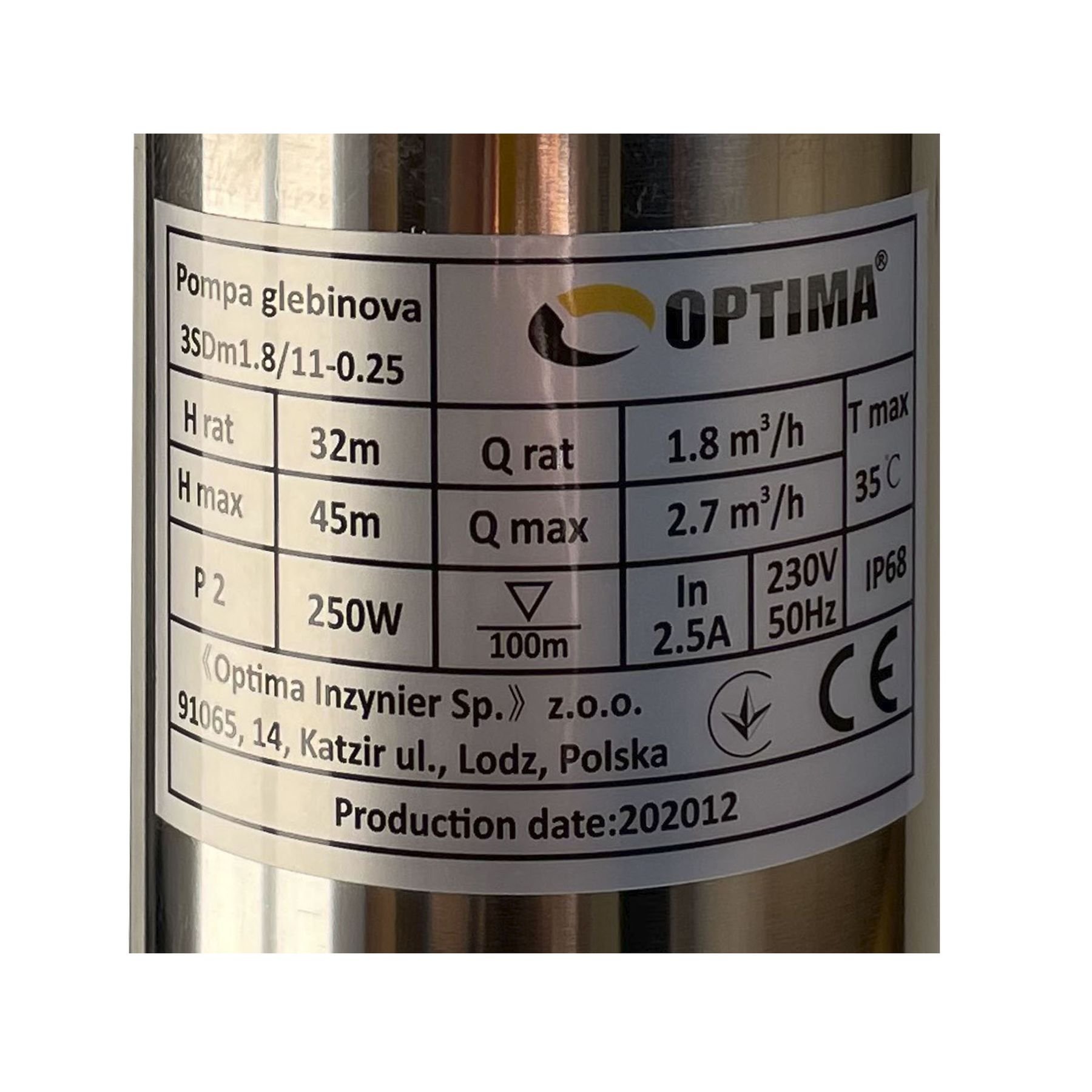 Насос свердловинний з підв, стійк, до піску 3″ OPTIMA  3SDm1,8/11 0,25 кВт 45м + пульт+кабель1,5мNEW - Image 2