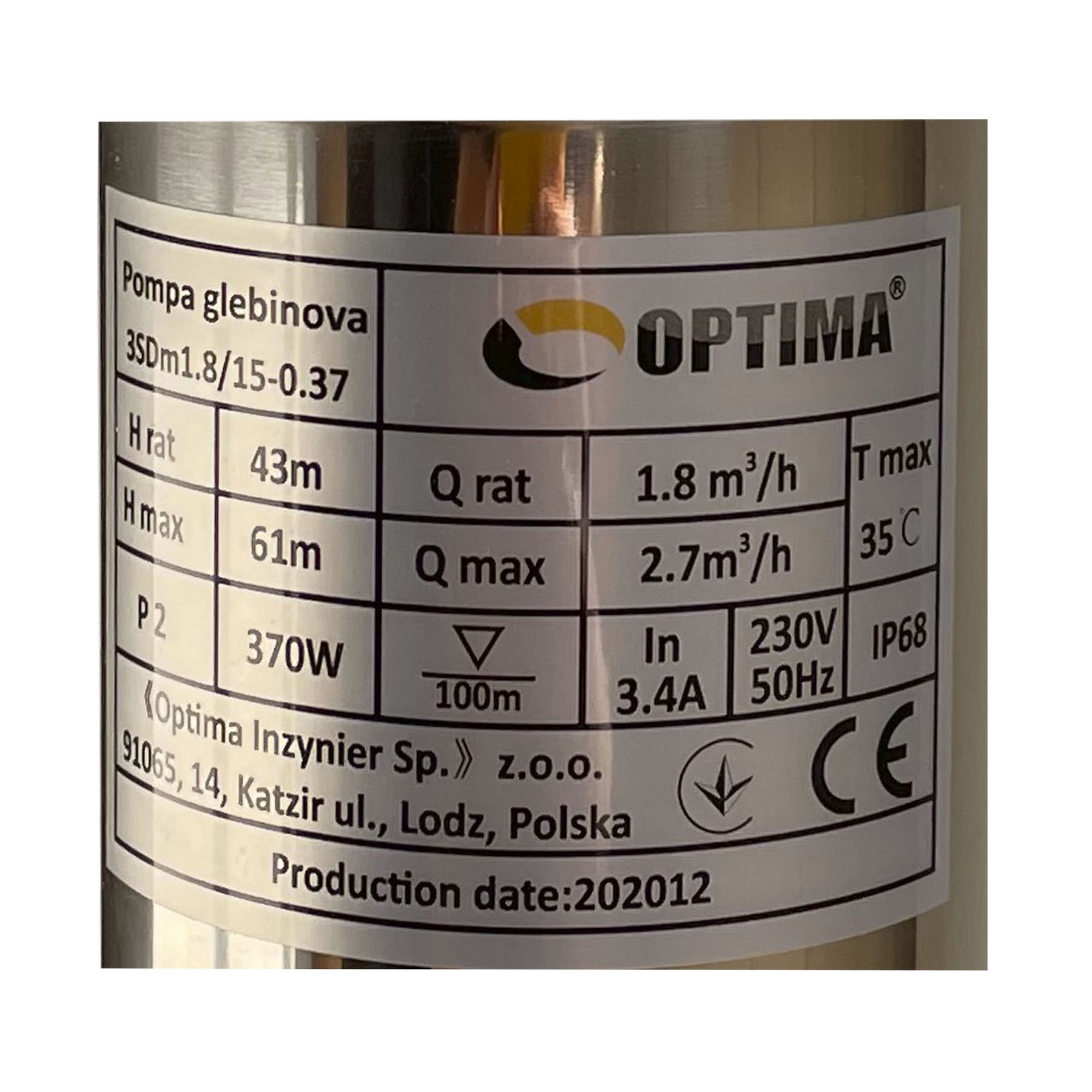 Насос свердловинний з підв, стійк, до піску 3″ OPTIMA  3SDm1,8/15 0,37 кВт 61м + пульт+кабель1,5мNEW - Image 3