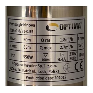 Насос свердловинний з підв, стійк, до піску 3″ OPTIMA 3SDm1,8/21 0,55 кВт 85м +пульт+кабель 1,5мNEW - Image 2