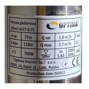 Насос свердловинний з підв, стійк, до піску 3″ OPTIMA 3SDm1,8/27 0,75 кВт 115м +пульт+кабель 1,5мNEW - Image 2