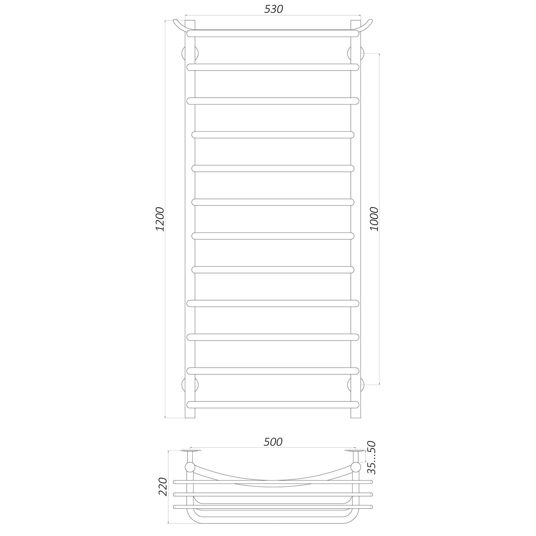 Рушникосушарка UNIO Zp W 1200-500-12 Зета з полицею вода - Image 7