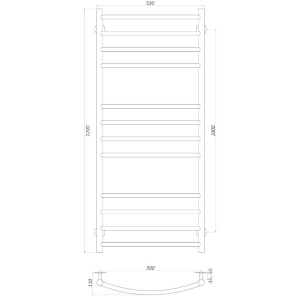 Рушникосушарка UNIO LDE W 1200-500-12 BLK Драбинка Дуга Еліт вода чорна