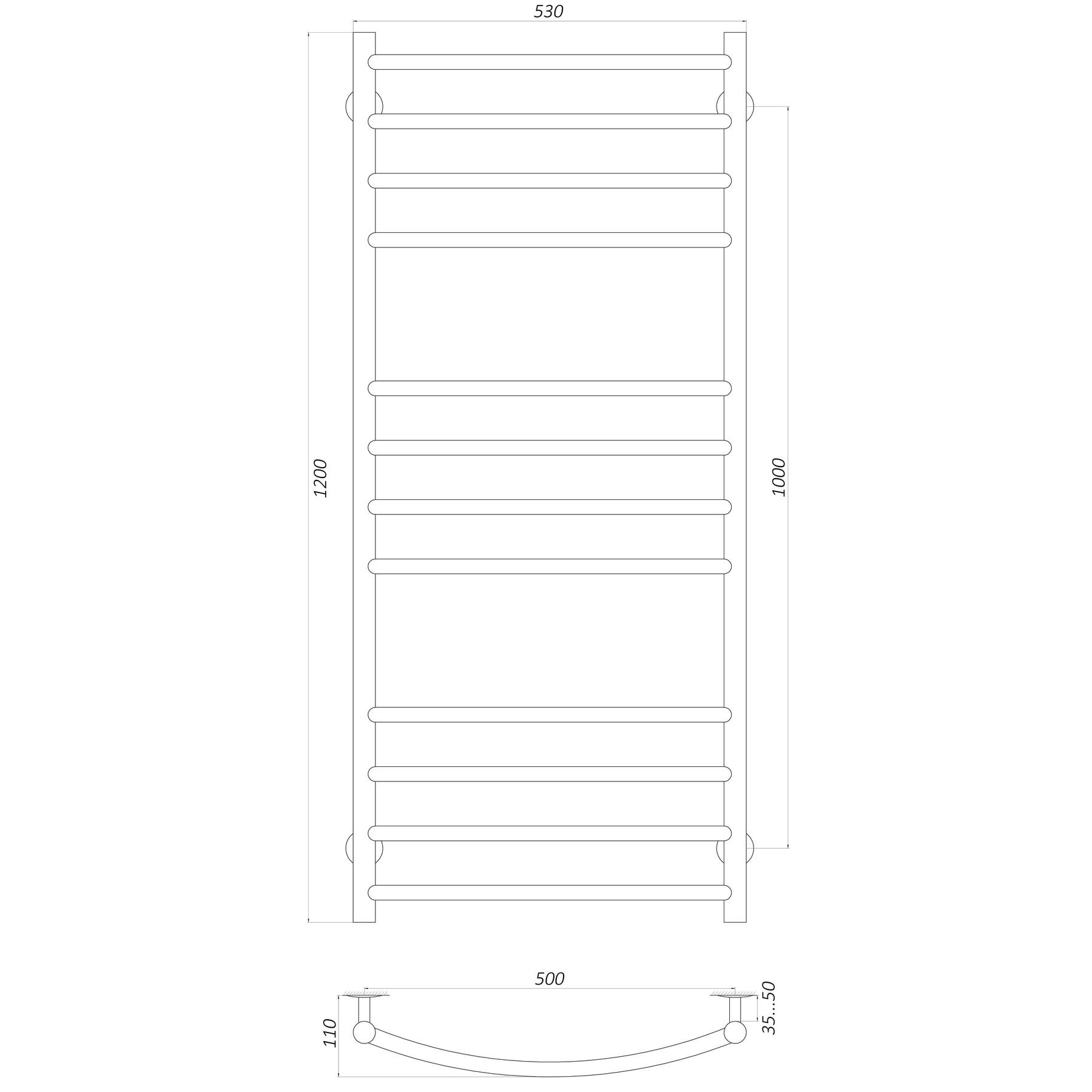 Рушникосушарка UNIO LDE W 1200-500-12 BLK Драбинка Дуга Еліт вода чорна - Image 5