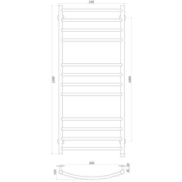 Рушникосушарка UNIO LDE EL 1200-500-12 BLK Драбинка Дуга Еліт електро чорна