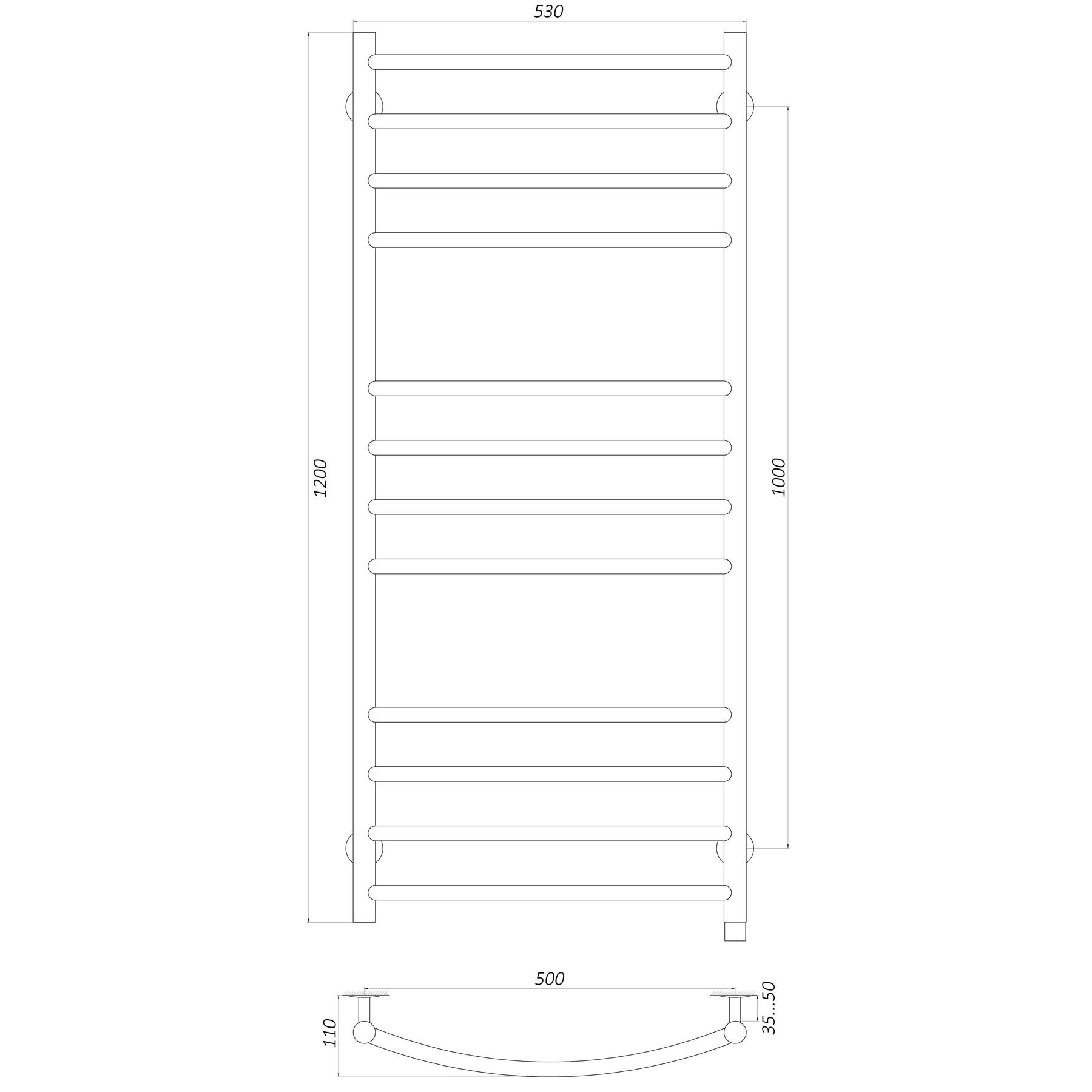 Рушникосушарка UNIO LDE EL 1200-500-12 BLK Драбинка Дуга Еліт електро чорна - Image 5