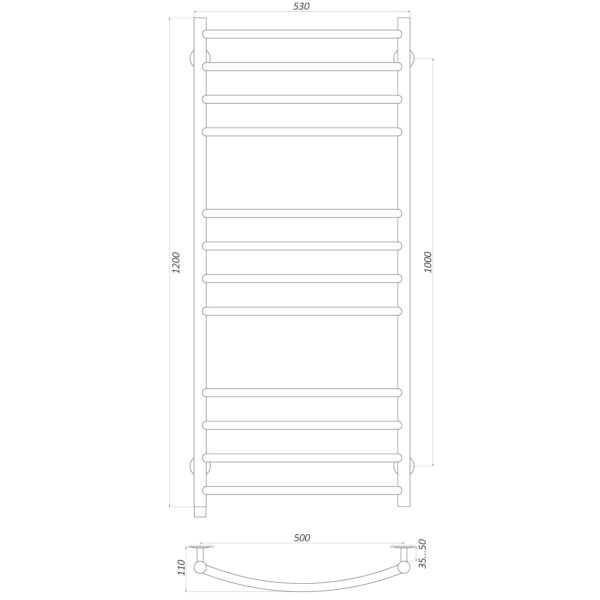 Рушникосушарка UNIO LDE ER 1200-500-12 BLK Драбинка Дуга Еліт електро чорна