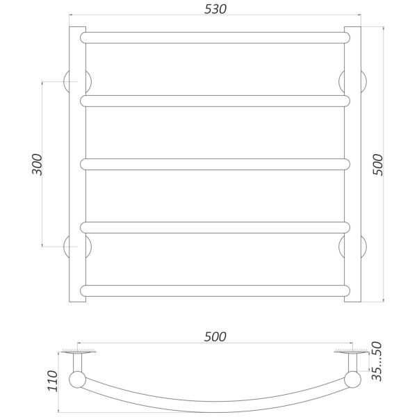 Рушникосушарка UNIO LD W 500-500-5 BLK Драбинка Дуга вода чорна