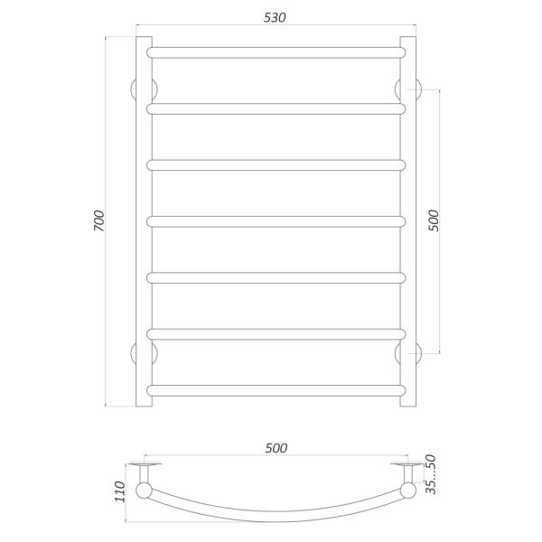 Рушникосушарка UNIO LD W 700-500-7 BLK Драбинка Дуга вода чорна