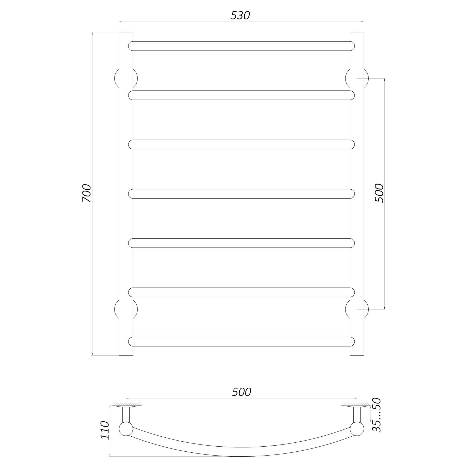 Рушникосушарка UNIO LD W 700-500-7 BLK Драбинка Дуга вода чорна - Image 5