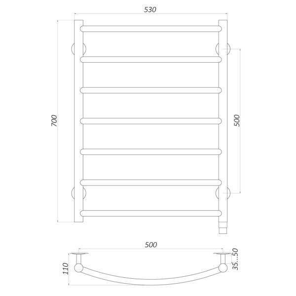 Рушникосушарка UNIO LD ER 700-500-7 BLK Драбинка Дуга електро чорна