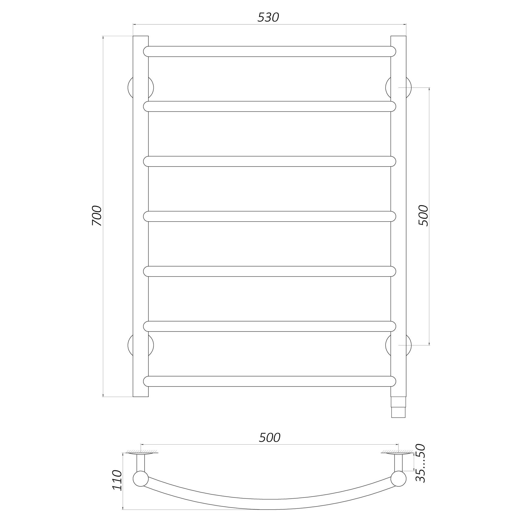 Рушникосушарка UNIO LD ER 700-500-7 BLK Драбинка Дуга електро чорна - Image 5