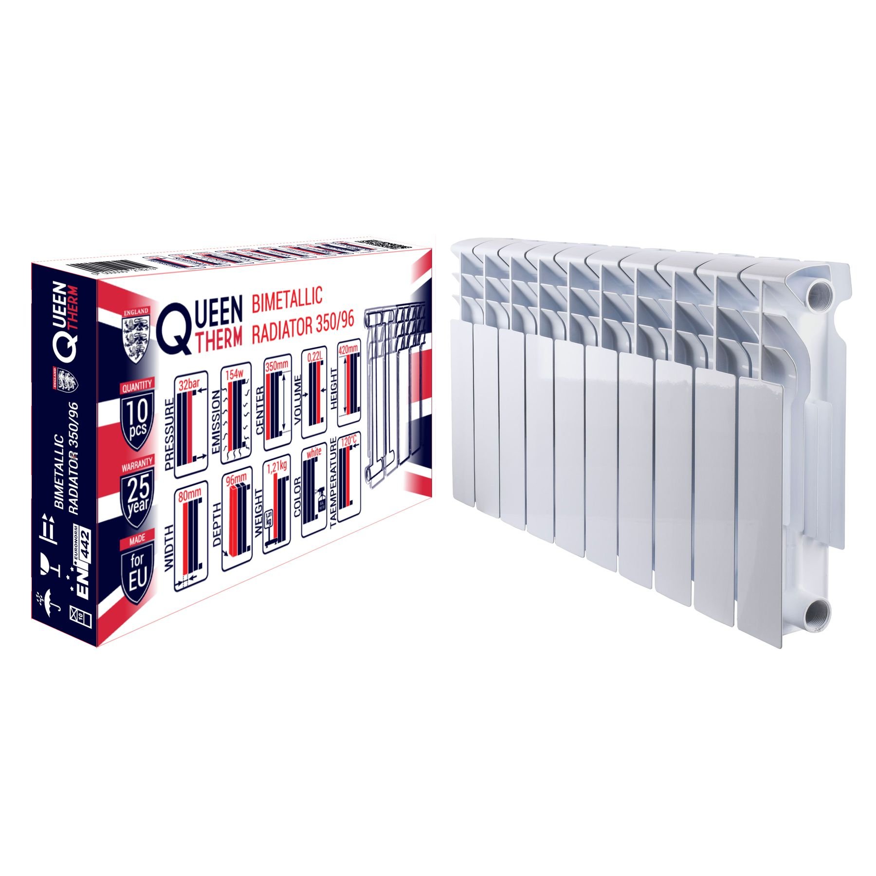 Радіатор біметалевий секційний QUEEN THERM 350/96 (кратно 10) - Image 1