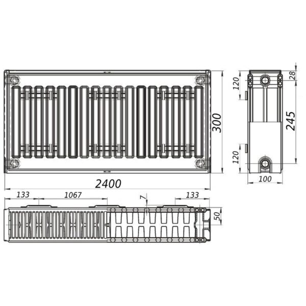 Радіатор сталевий 22/300х2400 бок KALITE