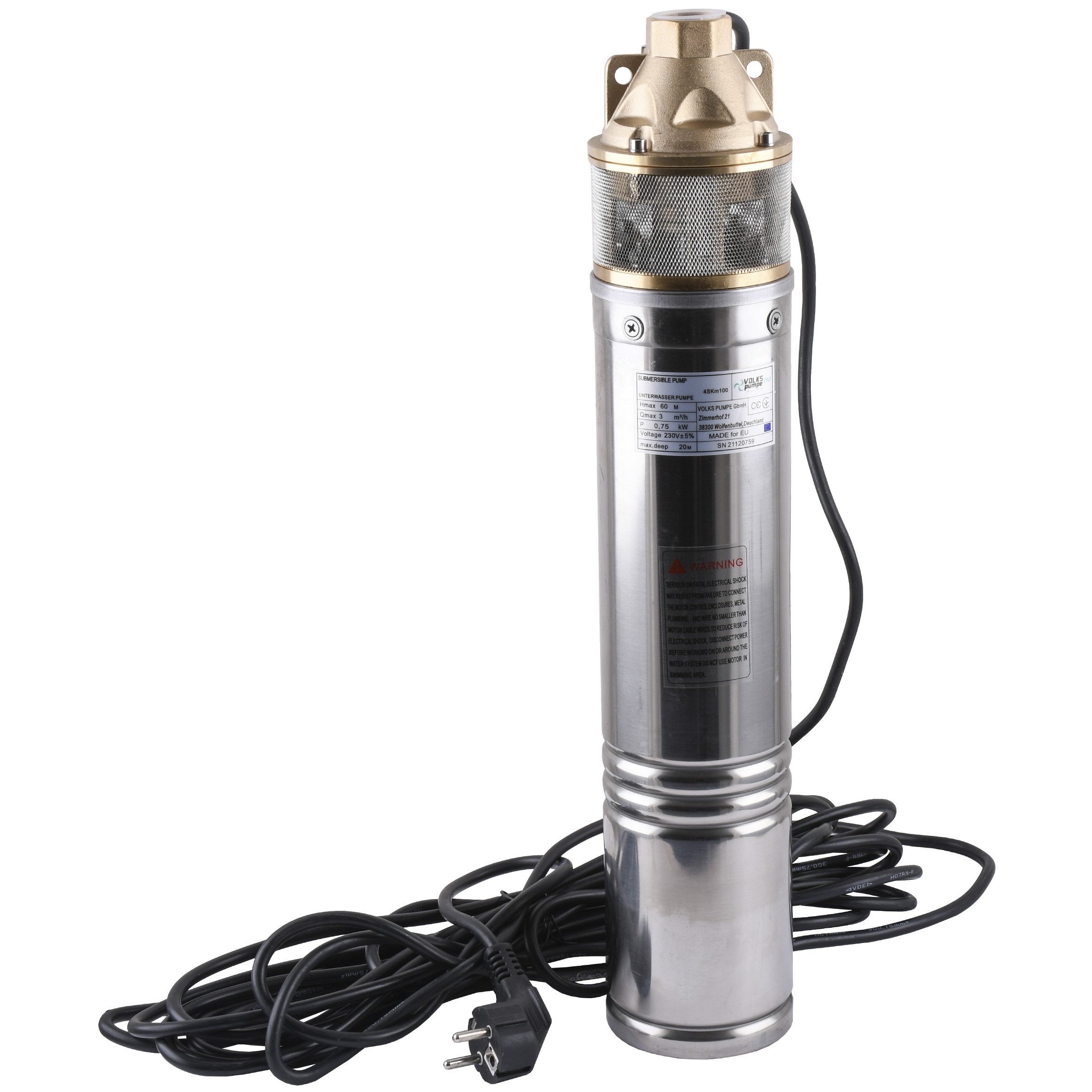 Насос свердловинний вихровий VOLKS pumpe PM  4SKm100 0.75кВт + кабель 10м - Image 1