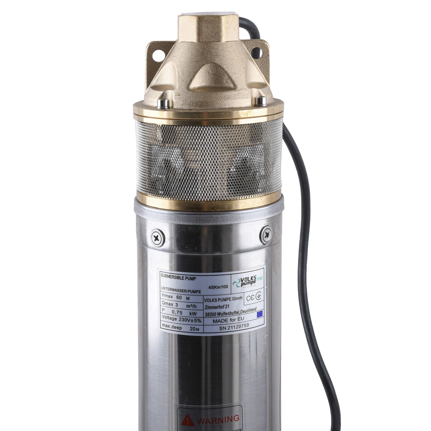 Насос свердловинний вихровий VOLKS pumpe PM  4SKm100 0.75кВт + кабель 10м - Image 2