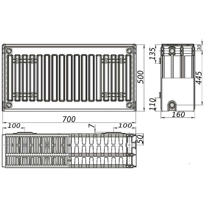 Радіатор сталевий 33/500x700 бок KALITE - Image 3
