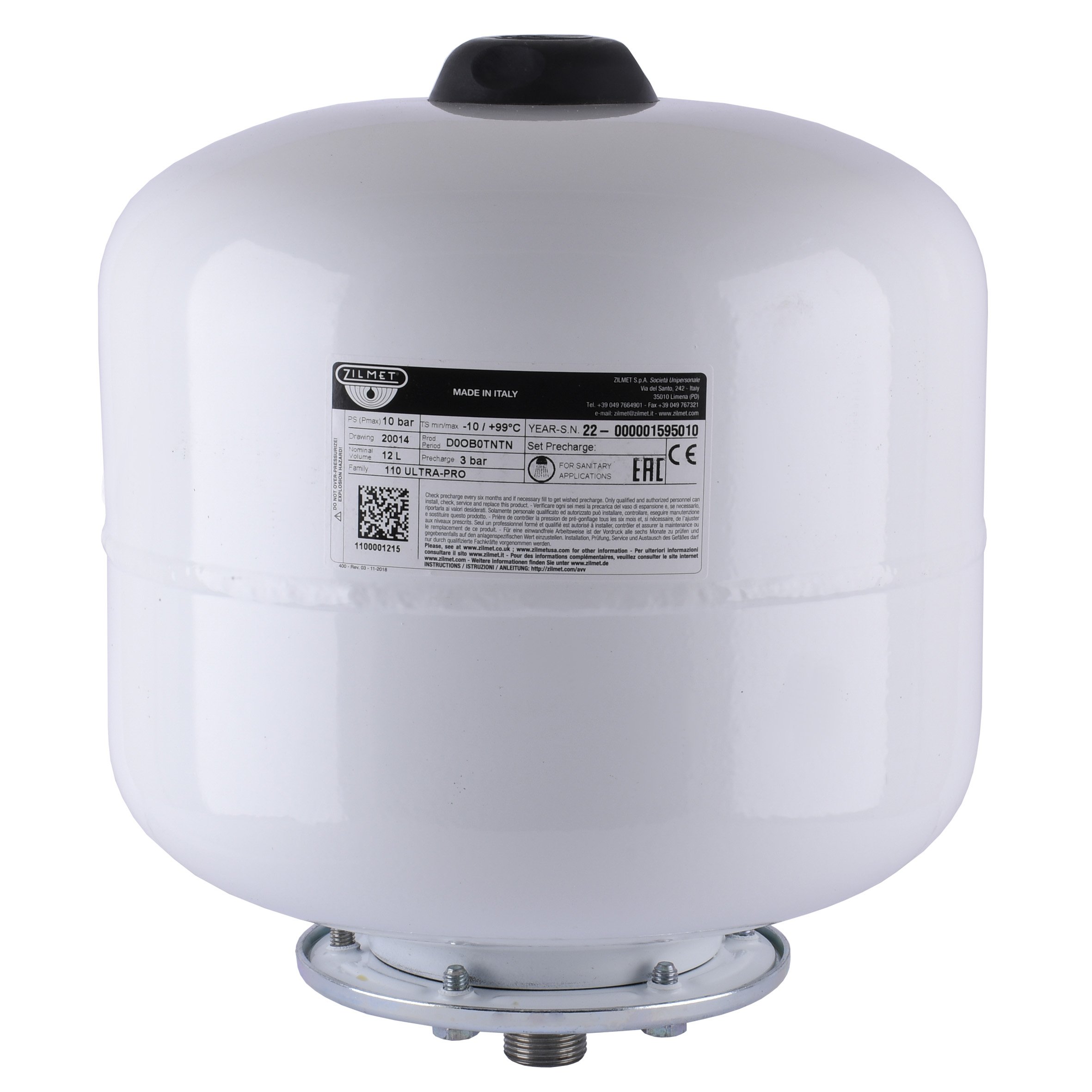 Гідроакумулятор зі змінною мембраною 12л Zilmet ULTRA-PRO 10bar, білий ( 1100001215 ) - Image 1