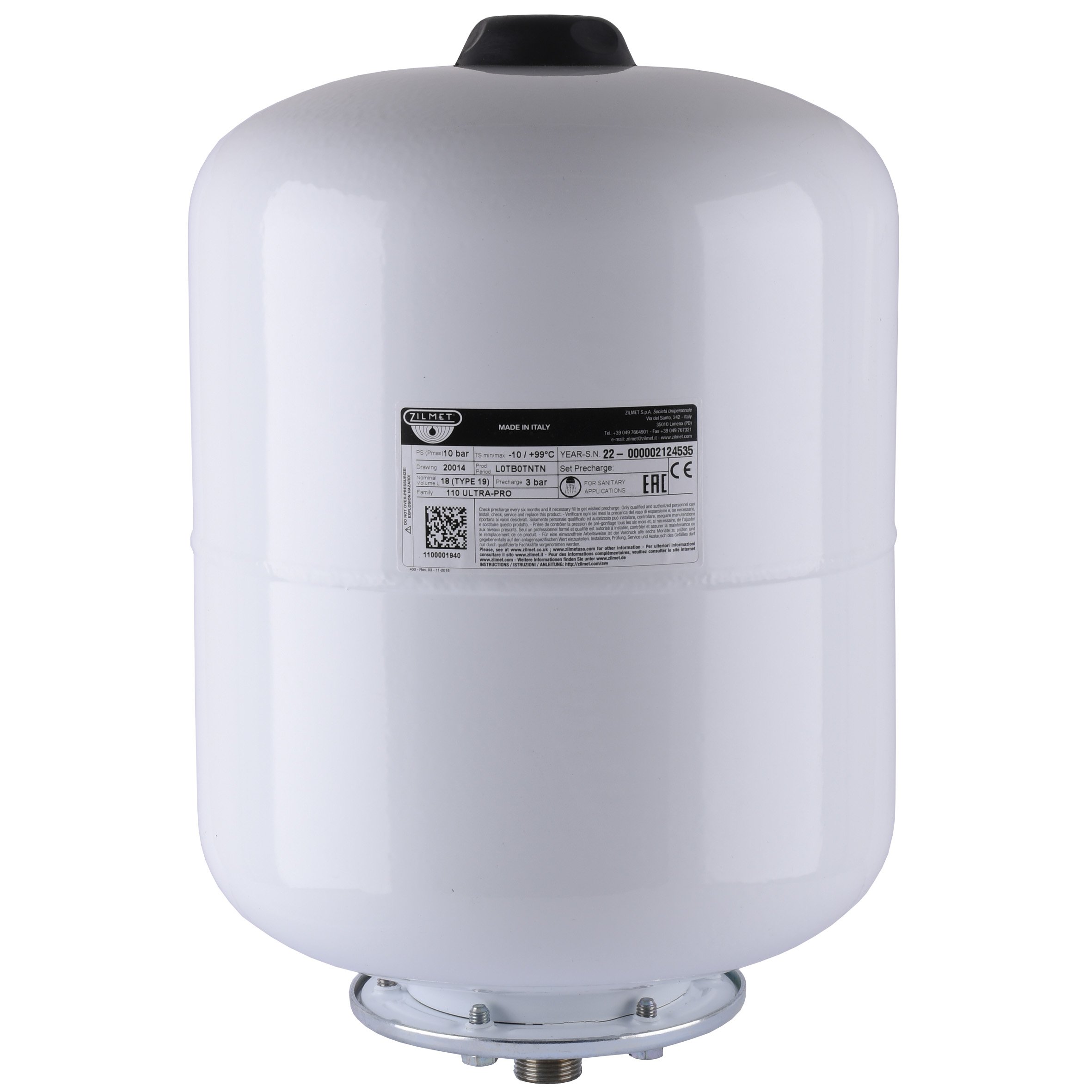 Гідроакумулятор зі змінною мембраною 19л Zilmet ULTRA-PRO 10bar, білий ( 1100001940 ) - Image 1