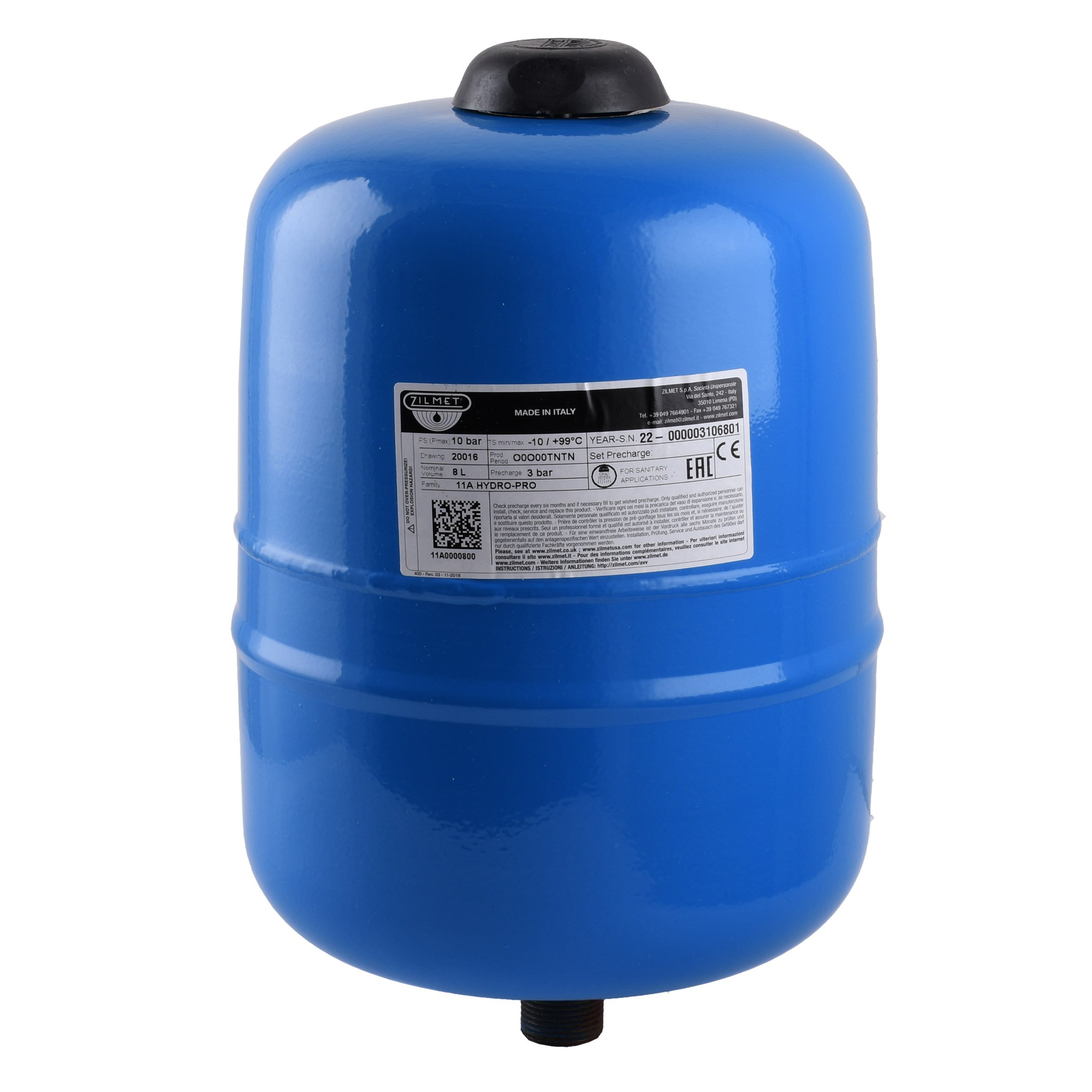 Гідроакумулятор з фіксованою мембраною  8л Zilmet HYDRO-PRO 10bar ( 11A0000800 ) - Image 1