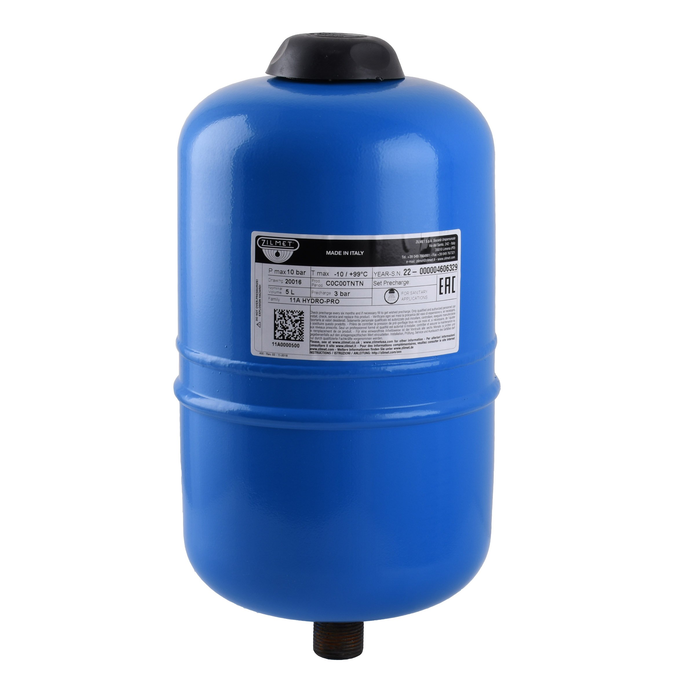 Гідроакумулятор з фіксованою мембраною  5л Zilmet HYDRO-PRO 10bar (11A0000500 ) - Image 1