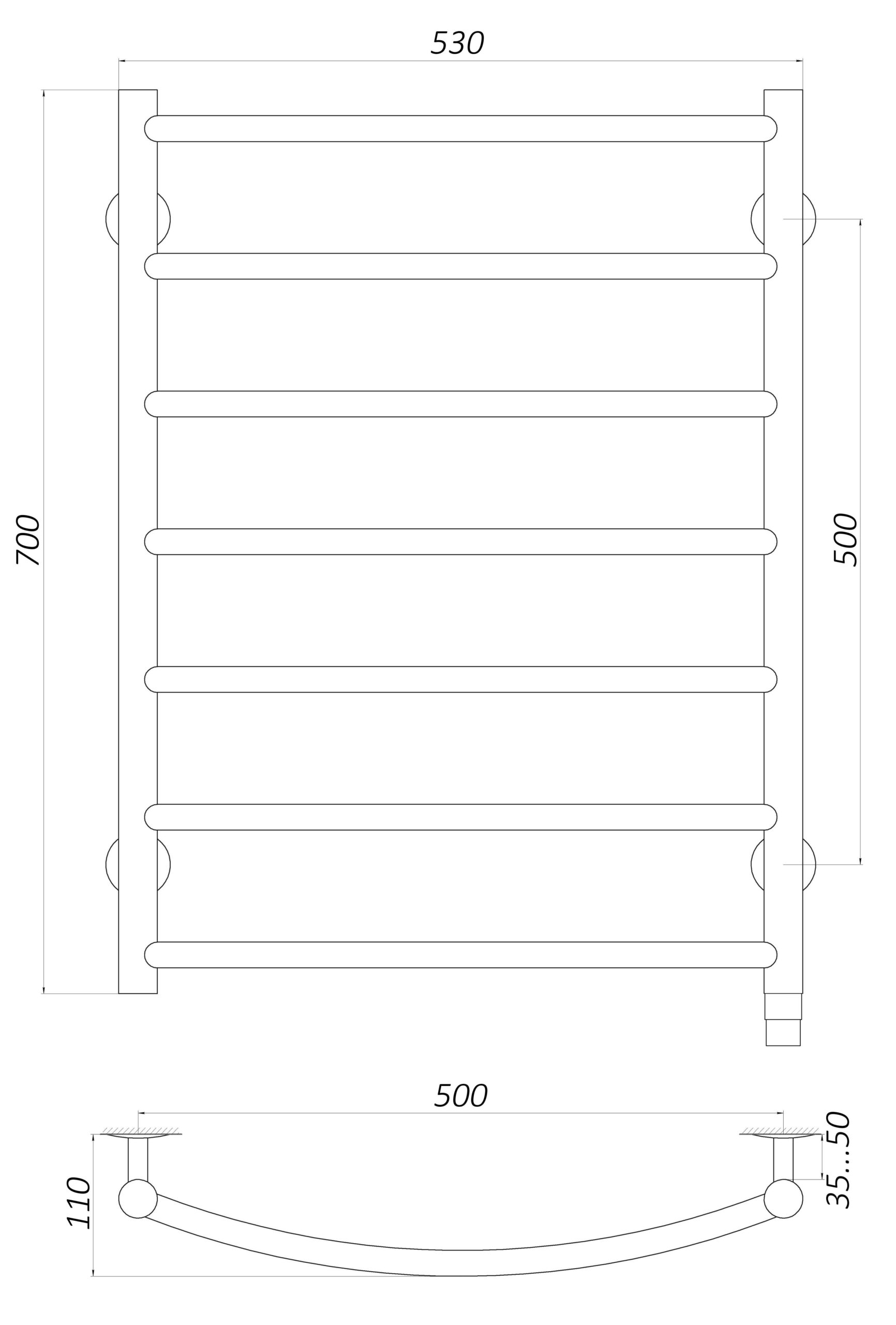 Рушникосушарка UNIO LD ЕU 700-500-7 BLK Драбинка Дуга електро чорна - Image 5