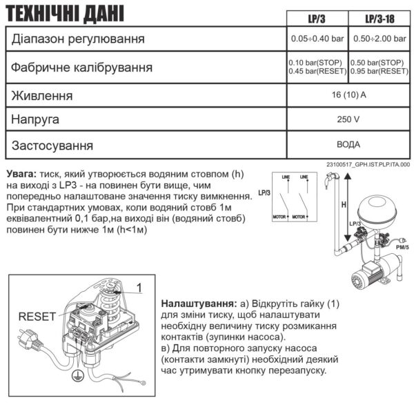 Релє захисту від сухого ходу LP/3 FF4 Italtecnica